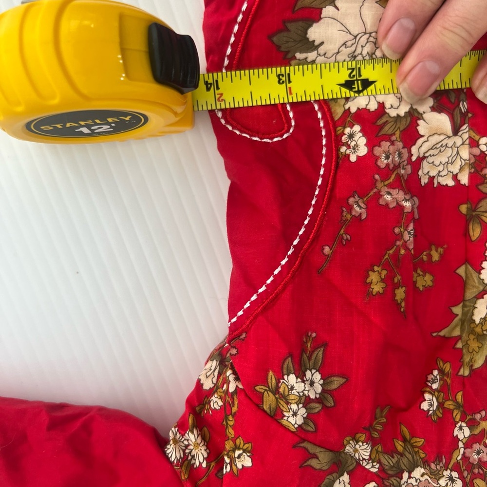 Tang Chao Red Floral Qipao Cheongsam Dress Cotton Mandarin Collar Size M - Picture 8 of 10